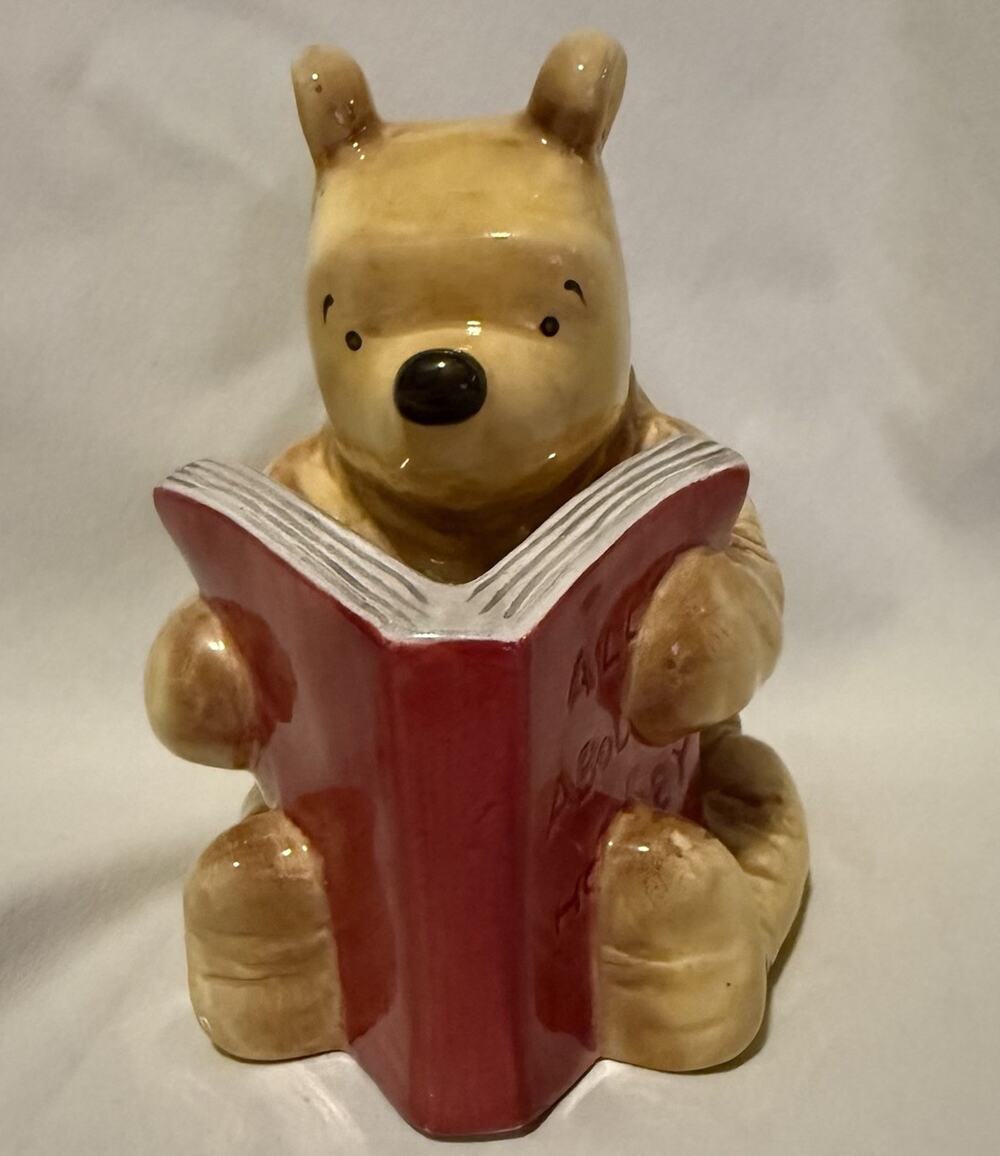 Vintage Disney Rare Winnie The Pooh Ceramic Piggy Bank with Reading Book